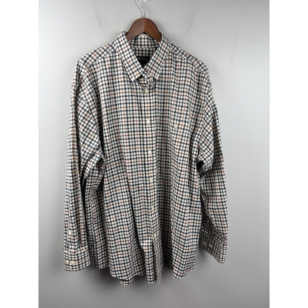 Orvis Shirt Mens XL Long Sleeve Beige Button Checked 100% Cotton Collar